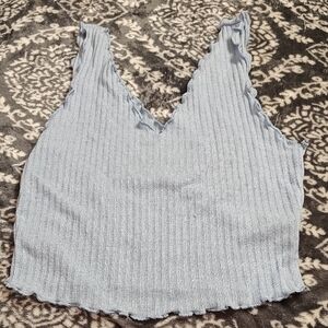 SHEIN Light Blue Ribbed Crop Top